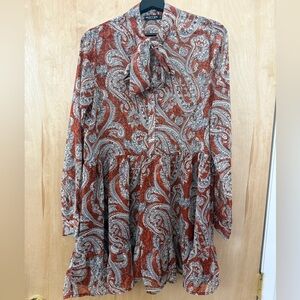 Nasty Gal Red and Cream Paisley A-Line Dress
